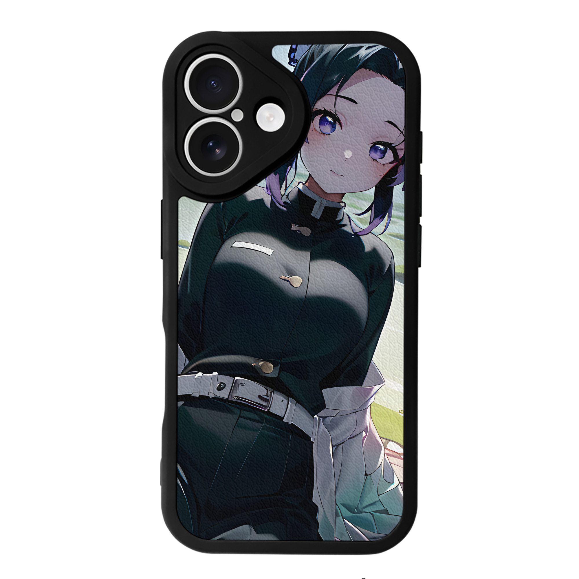 （画像用） 鬼滅の刃（きめつのやいば）蟲柱-胡蝶 しのぶ／こちょう しのぶ Kochou Shinobu 【iPhone 16シリーズ対応】シリコンスマホケース（レザー調） 材質：シリコン